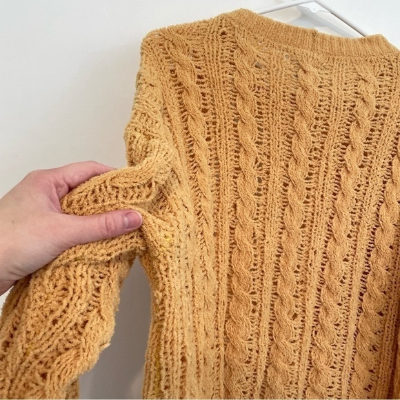 AMERICAN EAGLE Impossibly Soft Cable Knit Chenille Sweater Solid Mustard Yellow - Picture 14 of 16